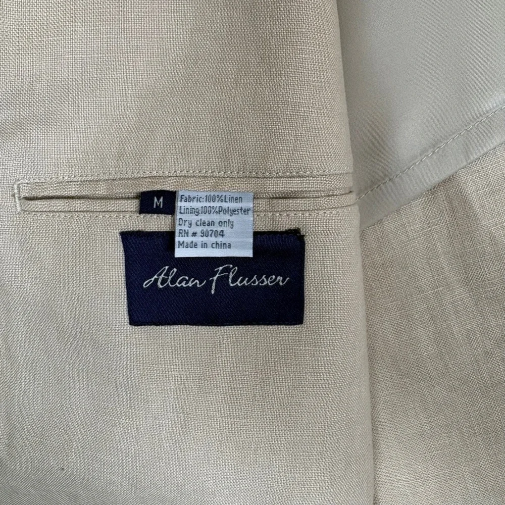 Alan Flusser Mens Beige 100% Linen Two Button Sport Coat Blazer Size M